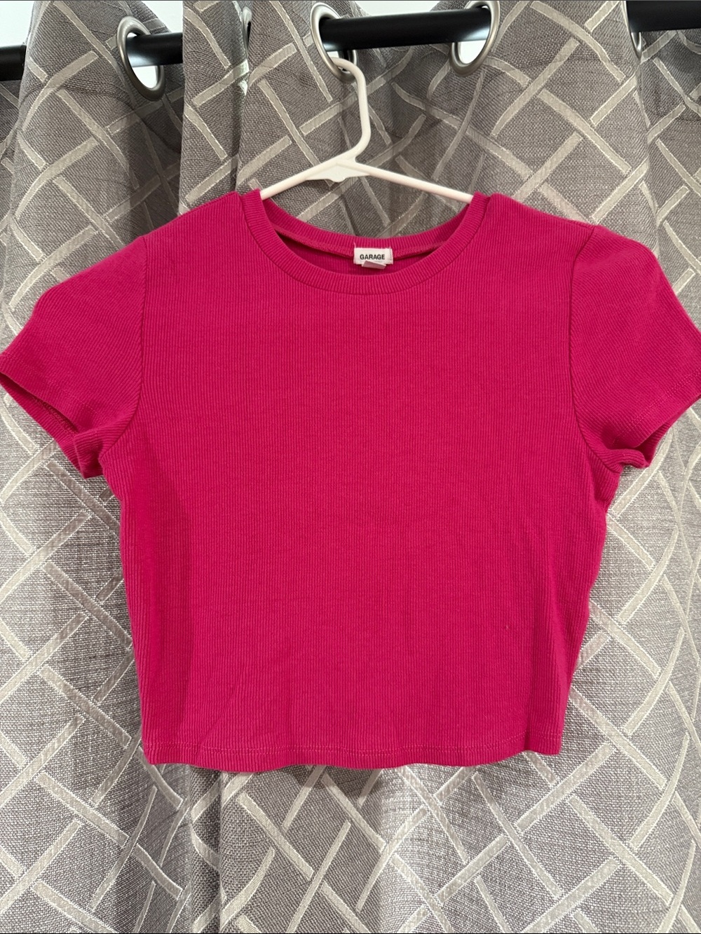 Garage Hot Pink Ribbed Crop Tee